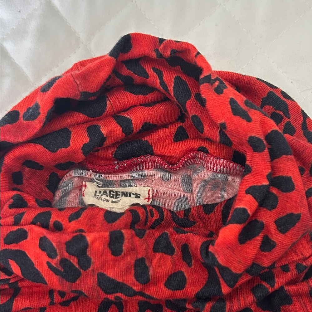 L'AGENCE Red and Black Leopard Print Top